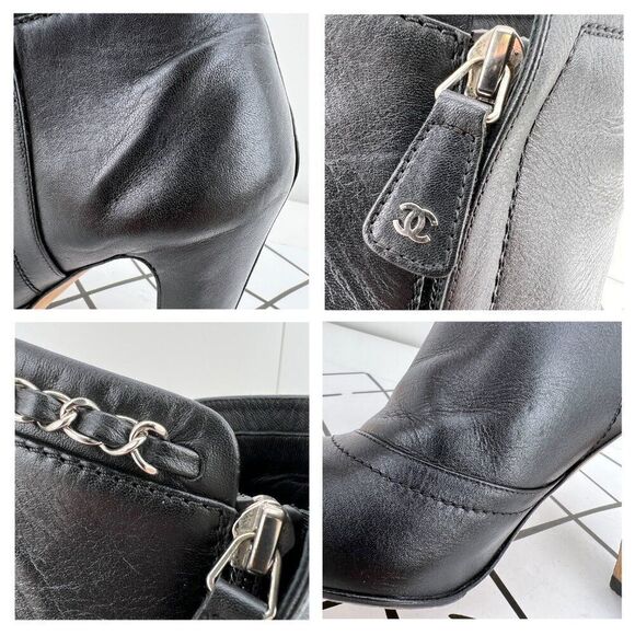 Chanel Lambskin Leather Chain Ankle Heel Boots in Black Size 41C - Picture 11 of 14